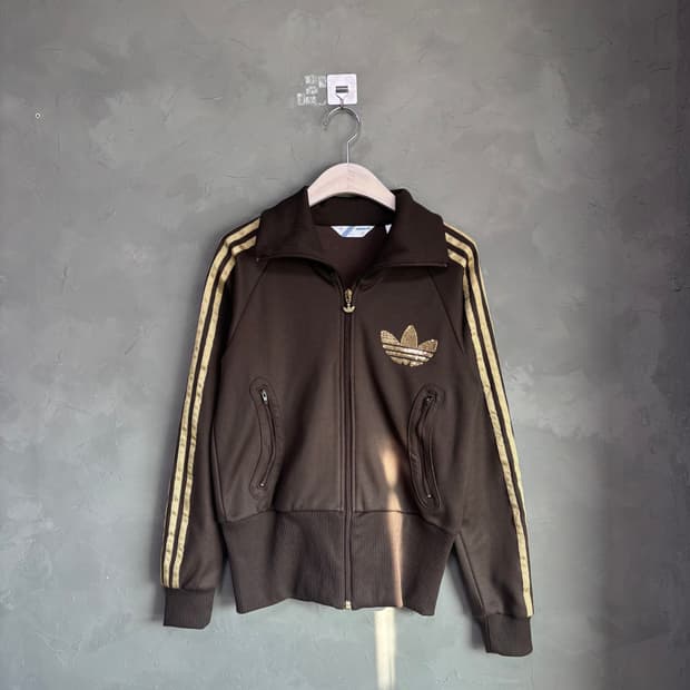 아디다스 파이어버드 빅로고 져지 트랙탑 브라운 골드