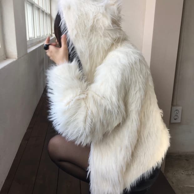 후드 퍼 가디건 hood fur cardigan ivory