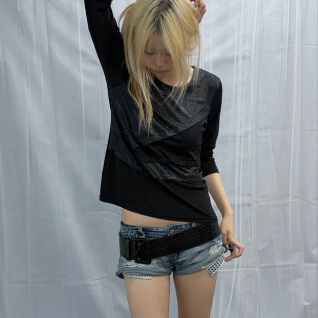 [Vintage] Snakeskin Layered Sleeve Top