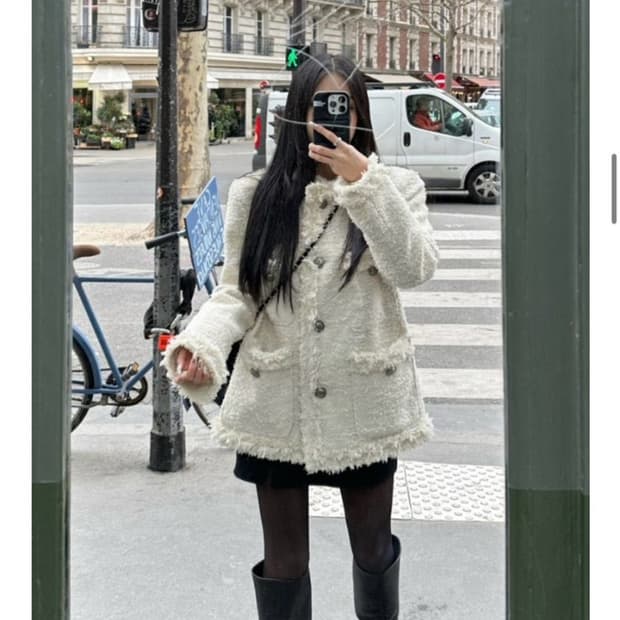 카키포인트 앤티크 트위드 자켓 아이보리 롱