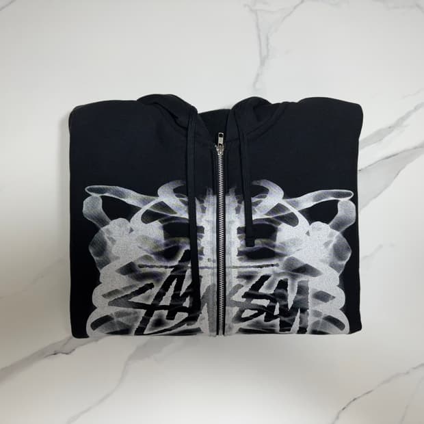 (새상품) 스투시 립 케이지 후드집업 블랙 화이트