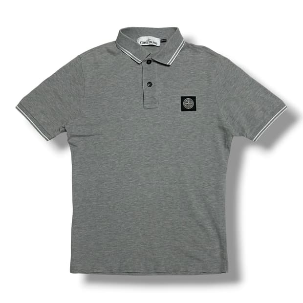 Stone Island 슬림핏 그레이 카라 반팔티