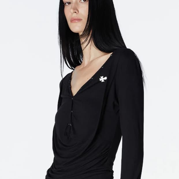 2000아카이브스 DRAPED HENLEY TOP (BLACK)