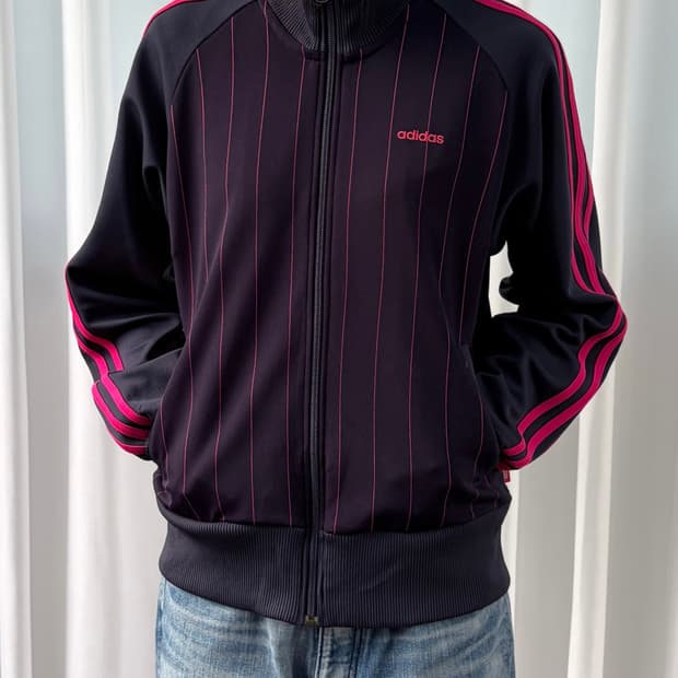 [S]아디다스 스트라이프 핑크 네이비 트랙탑 져지