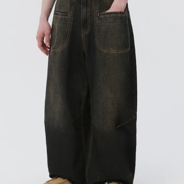 트릴리온 라운드포켓 벌룬핏 워싱 데님