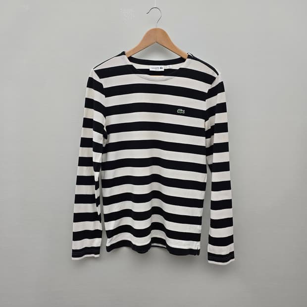라코스테 스트라이프 긴팔 티셔츠 블랙/화이트