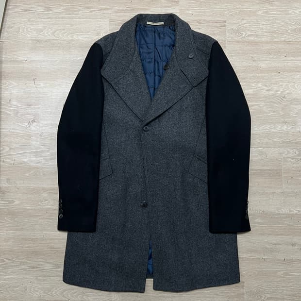 트루젠 모직 배색 하이넥 싱글코트 [그레이] XL/105