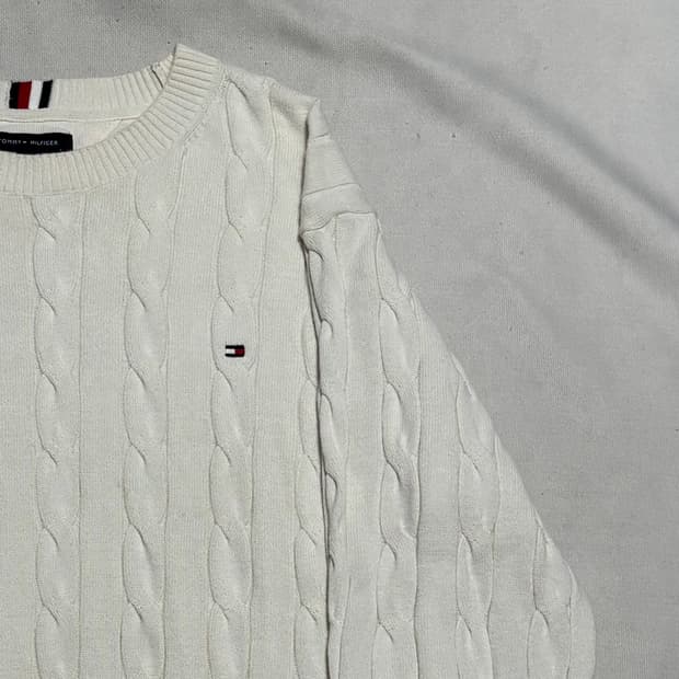 2XL 타미힐피거 화이트 케이블 니트