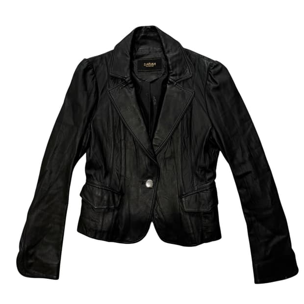 Black Lambskin Puff-Shoulder Blazer