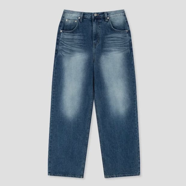 M194 워싱 세미 와이드 데님 팬츠_진청 