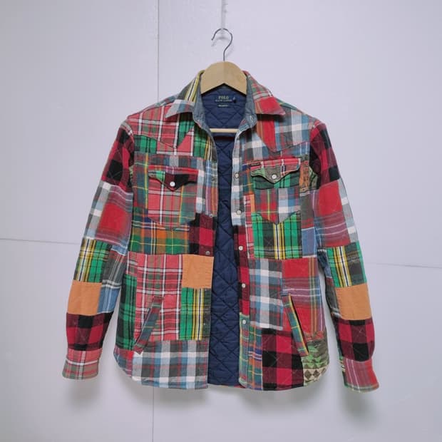 여성 레어 폴로 빈티지컨셉 패치워크 플란넬 웨스턴 퀼티드 자켓 점퍼