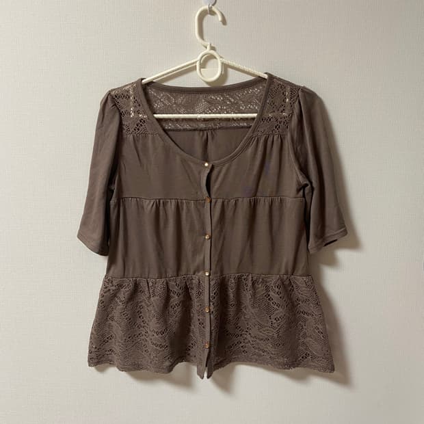 일본 빈티지 모리걸 하구미 슬리브리스 레이스 반팔티