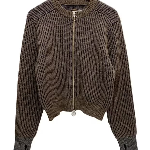 KAPITAL 5G 울 립 니트 집업 숏 가디건