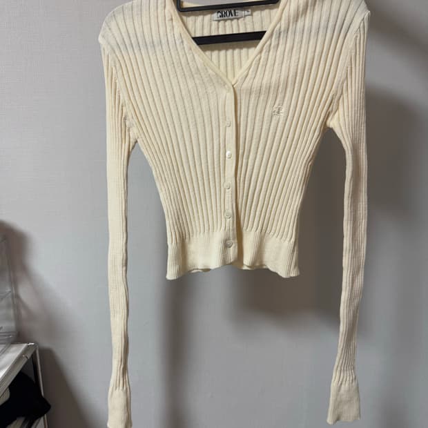 그로브 골지 아이보리 크롭 니트 가디건 (프리사이즈)