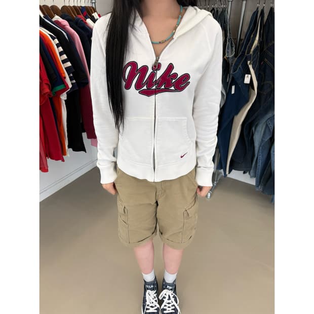 00’s 나이키 레터링 로고 후드 집업 화이트/버건디