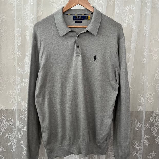 L) 폴로 랄프로렌 신형 피마 코튼 카라 티셔츠 그레이