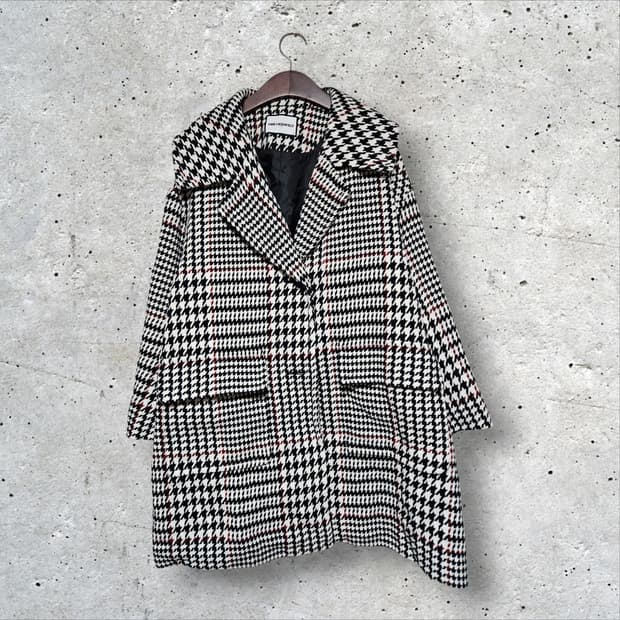 칼라거펠트 하운드투스 체크 패턴 루즈핏 하프 코트 (100/L)