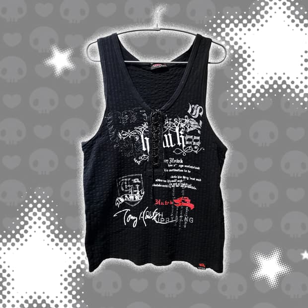 펑크키치y2k 슬립 슬리브리스 레터링 코르셋 나시 