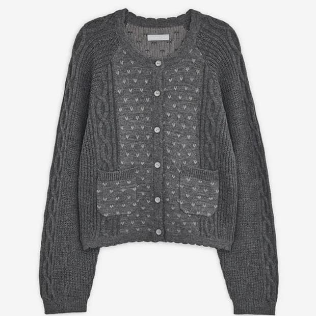 허그유어스킨 빈티지 러플 니트 가디건 그레이