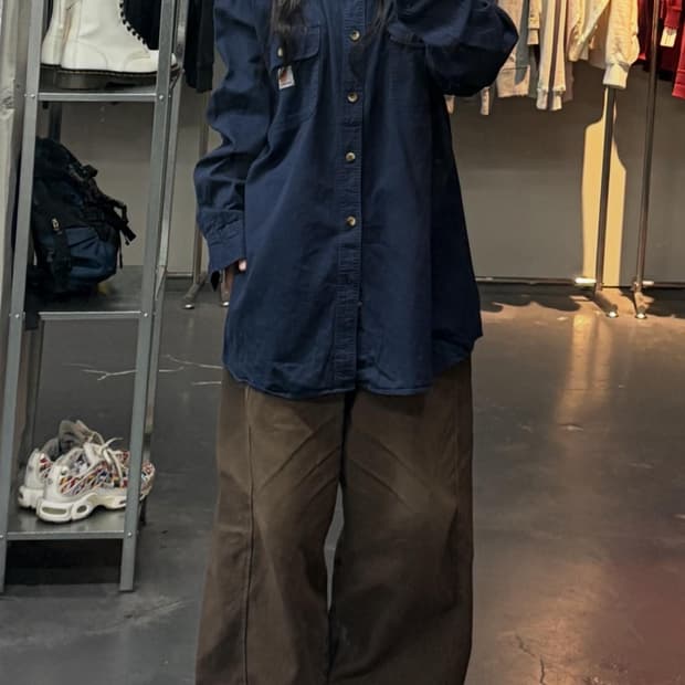 칼하트 네이비 버튼다운 워크셔츠 A3207