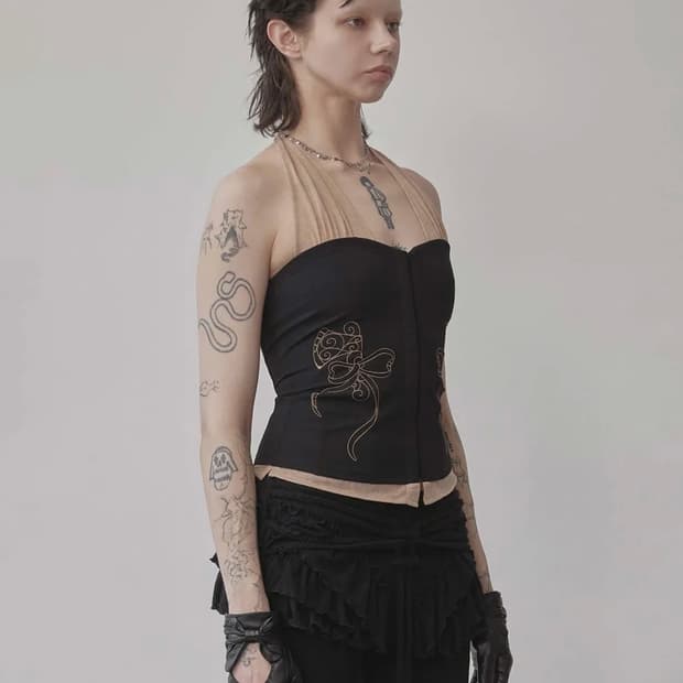 Farm Corset Halter Top Black/Skin