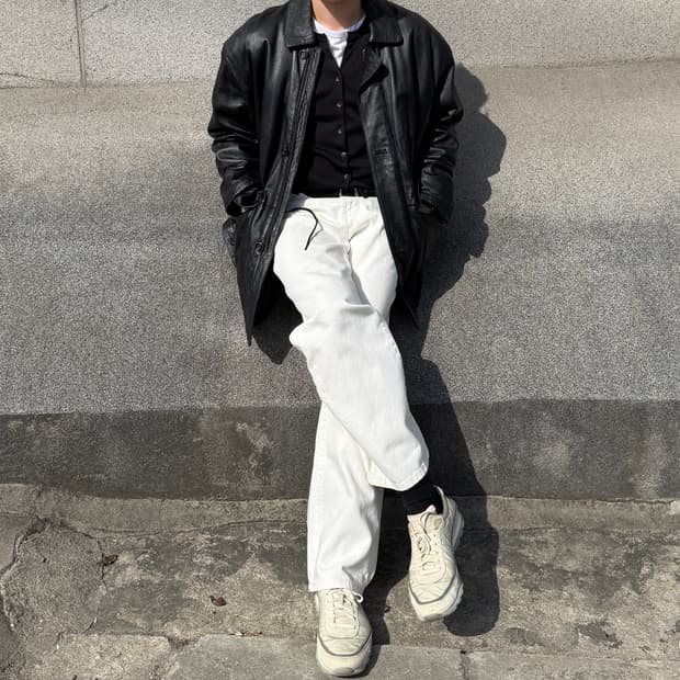 빈티지 리얼 레더 양가죽 카코트