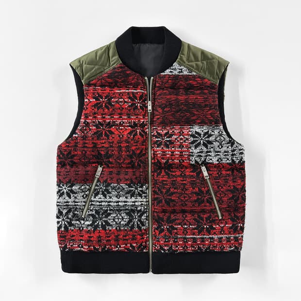 디젤 페어 아일 니트 믹스 퀼팅 베스트