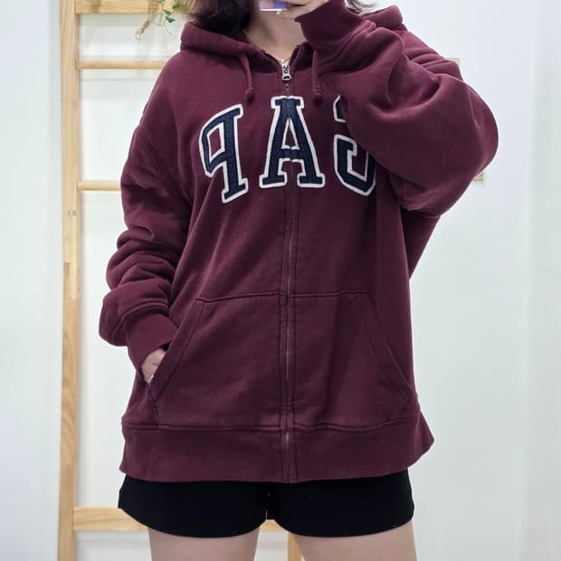 [프립]XL/갭 GAP 양털 후드집업 버건디