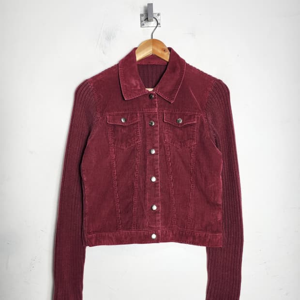 빈티지 코듀로이 골지 니트 집업