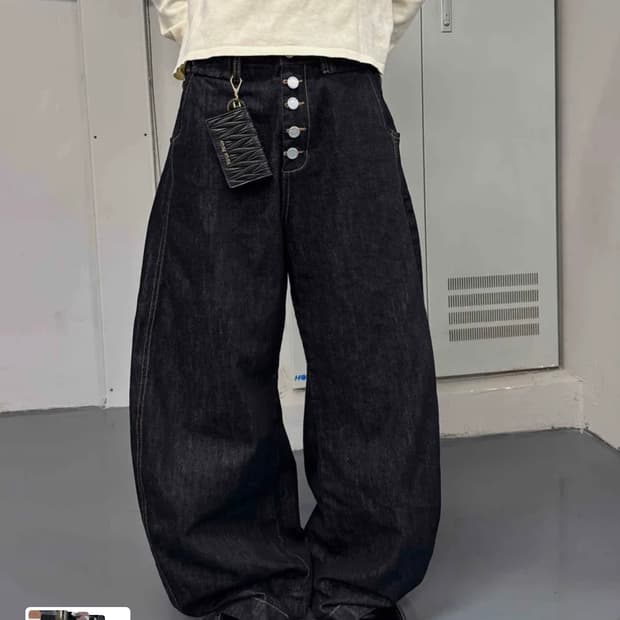 스팁(Steepc) 80s 페이크 버튼플라이 커브드 데님