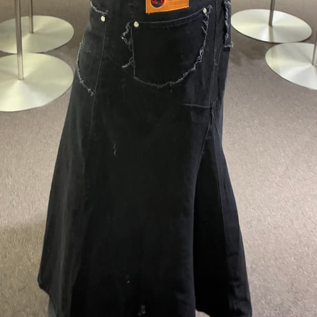 M)Japanese vintage 여성 데미지 디테일 흑청 롱 스커트