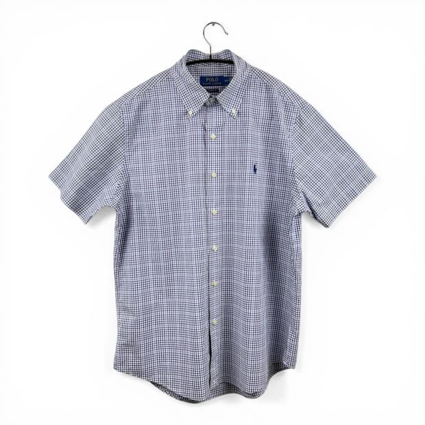 (M) 폴로 랄프로렌 신형 블루 체크 반팔 셔츠