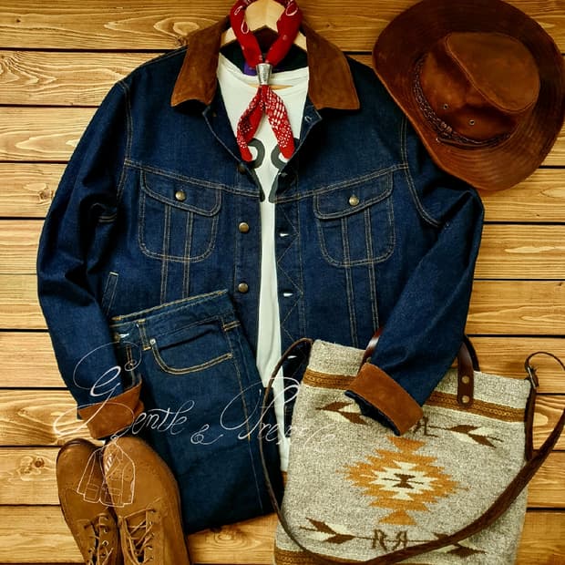 랄프로렌 퍼플라벨 스웨이드 카라 데님자켓