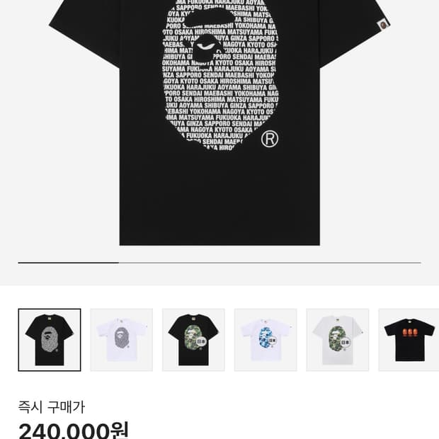 Bape 반팔티 ape head t-shirt black