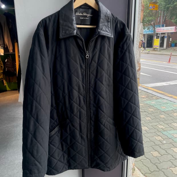 52/ 페레가모 Real Leather 롱 퀄팅 자켓