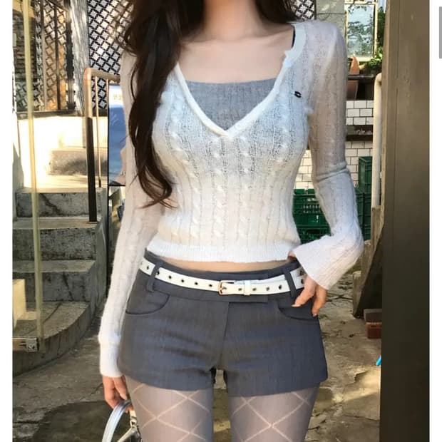 잔느 로제느 꽈배기 레이어드 앙고라니트