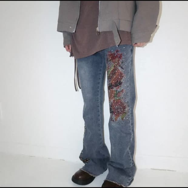 비즈 오리엔탈 데님 팬츠 빈티지