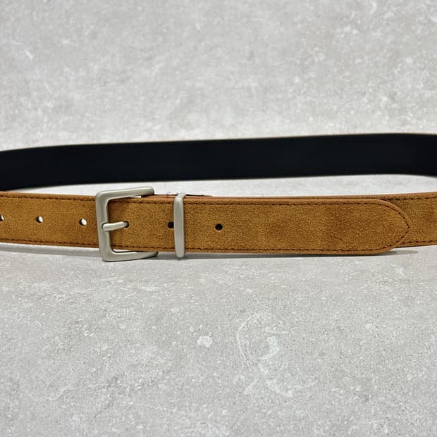 Oribell 새틴 실버 버클 이탈리아 스웨이드 소가죽 베이직 벨트