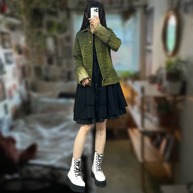 소매 디테일 핀턱 워싱 데님 자켓