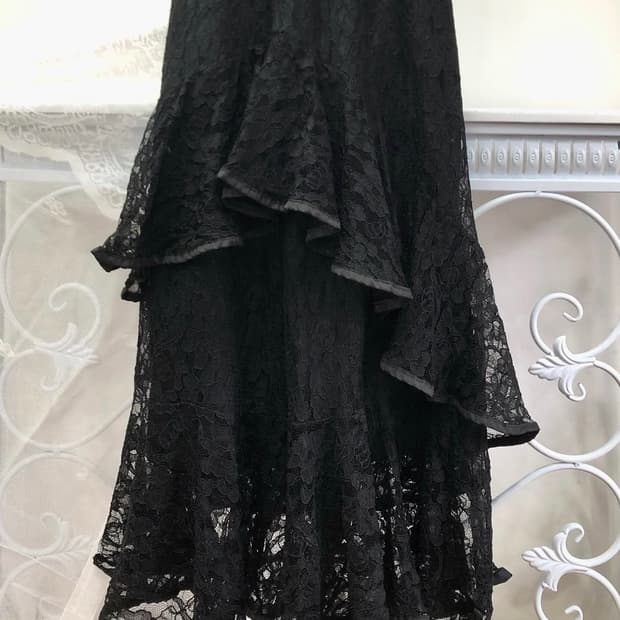black lace layered long skirt