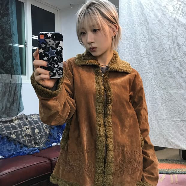 빈티지 웨스턴 벨벳 양털 무스탕 자켓 