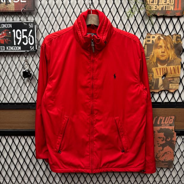 00s 폴로 랄프로렌 페리 자켓 전면 네이비 로고 포인트 레드