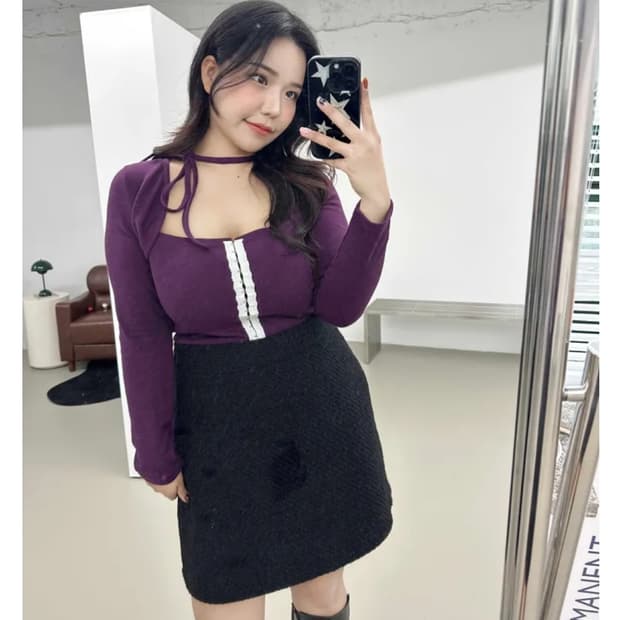 빅사이즈 보라색 코르셋티+타이