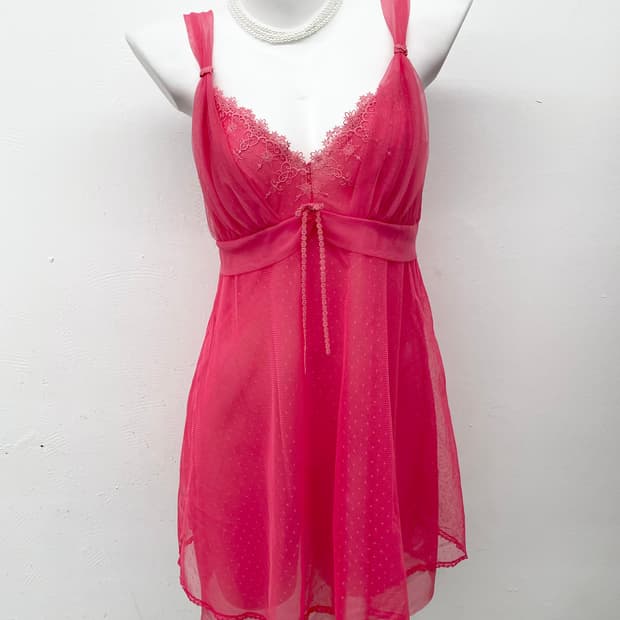 핑크 갸루 자수 레이스 슬립