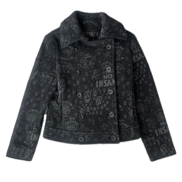 히스테릭 글래머 아카이브 화난 토끼 스케치 더블 버튼 크롭 쇼트 피코트