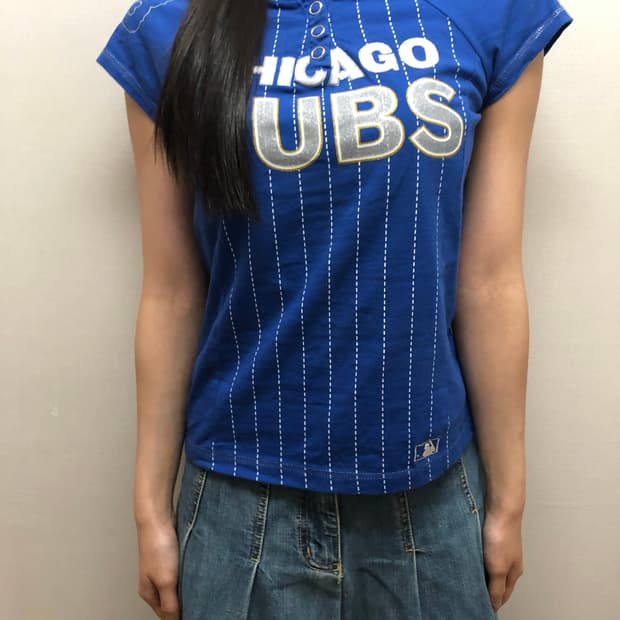 빈티지 mlb 블루 스트라이프 티셔츠