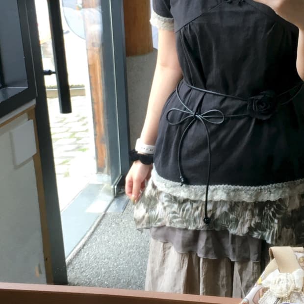 실착O)  카키 레이어드 코디 세트  4pcs 하구미 모리걸 빈티지
