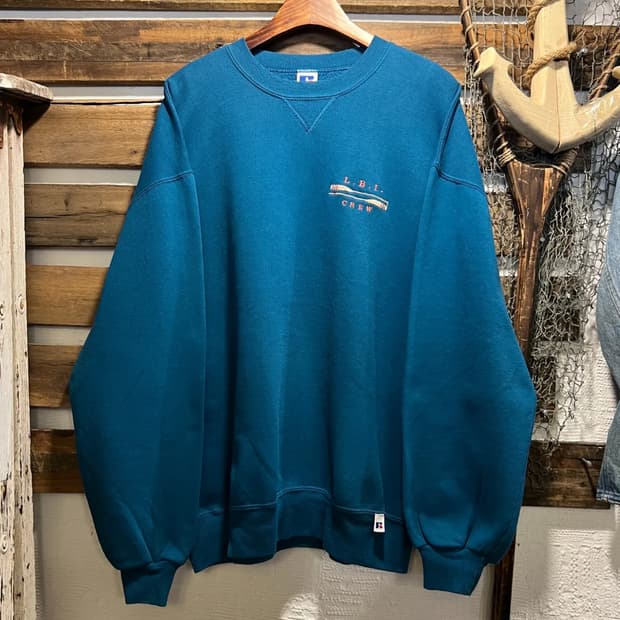 [XL]90's 러셀 USA Made LBI CREW 블루그린 스웻셔츠