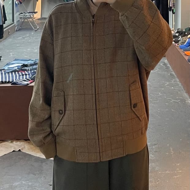 지방시 브라운 체크 블루종 자켓 H2673