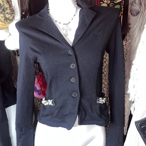 y2k 핀터깔 롱슬립 블랙 자켓